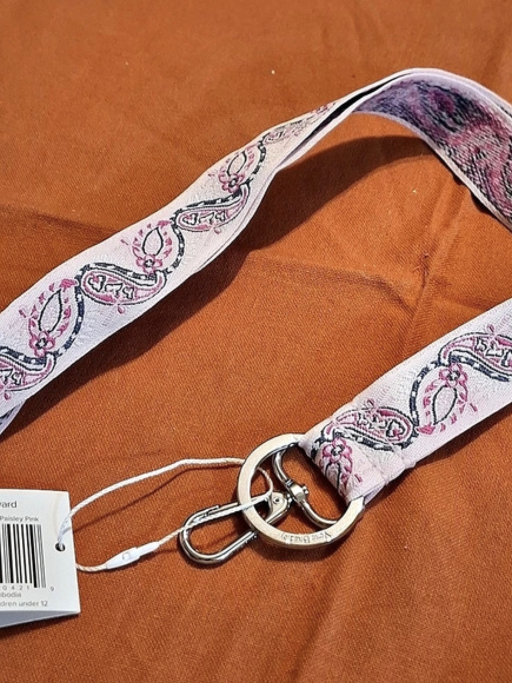 Vera Bradley Wide Lanyard Paisley Pink & White NWT